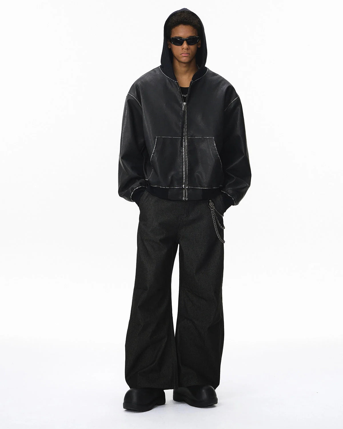 Faux Leather Hooded Bomber Jacket| LCDEGO Streetwear