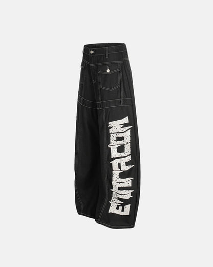 Letter Graphic Cargo Barrel Jeans | LCDEGO Streetwear