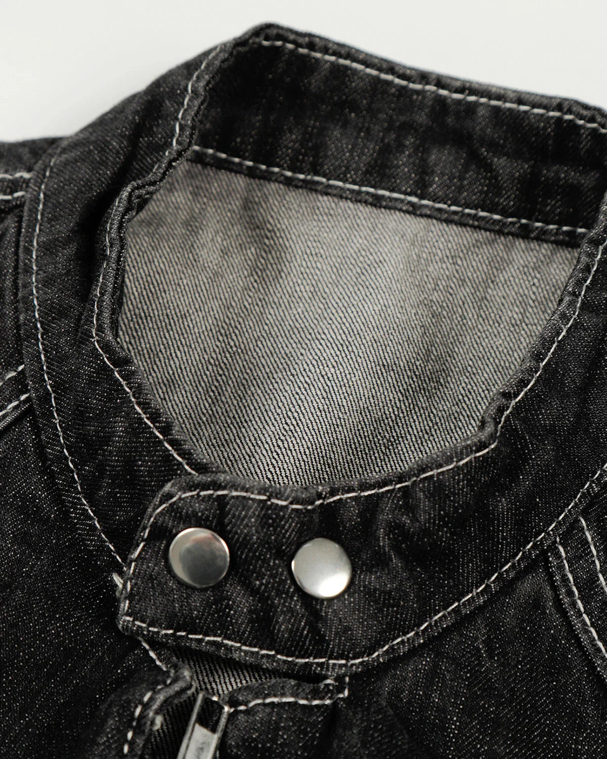 Stand Collar Raw Clasp Denim Jacket | LCDEGO Streetwear
