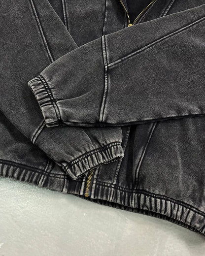 Distressed Stiching Aicd Wash Zip Up Hoodies | LCDEGO Streetwear