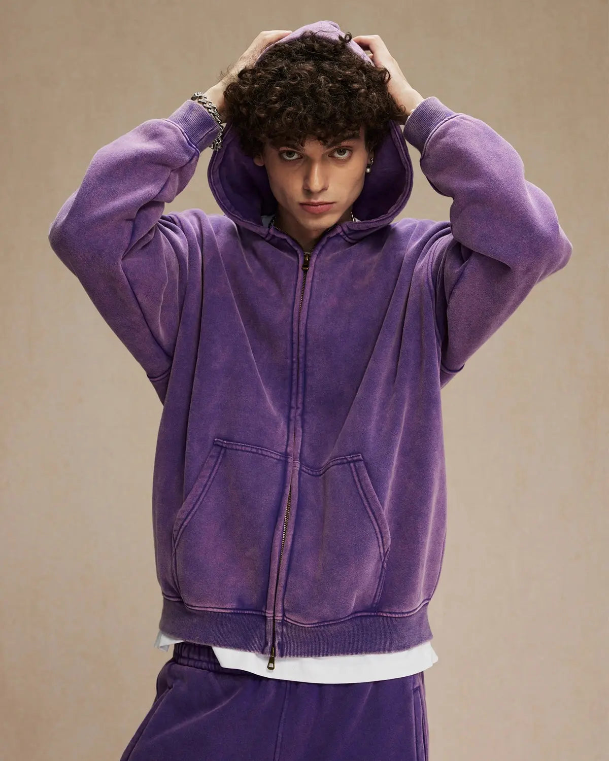 Acid Washed Distressed Fleece Zip Up Hoodies | LCDEGO Streetwear