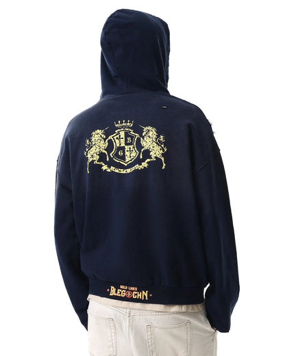 Distressed Washed Printed Zip Up Hoodies | LCDEGO Streetwear