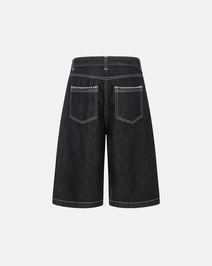streetwear jorts with multi button closure and structured denim