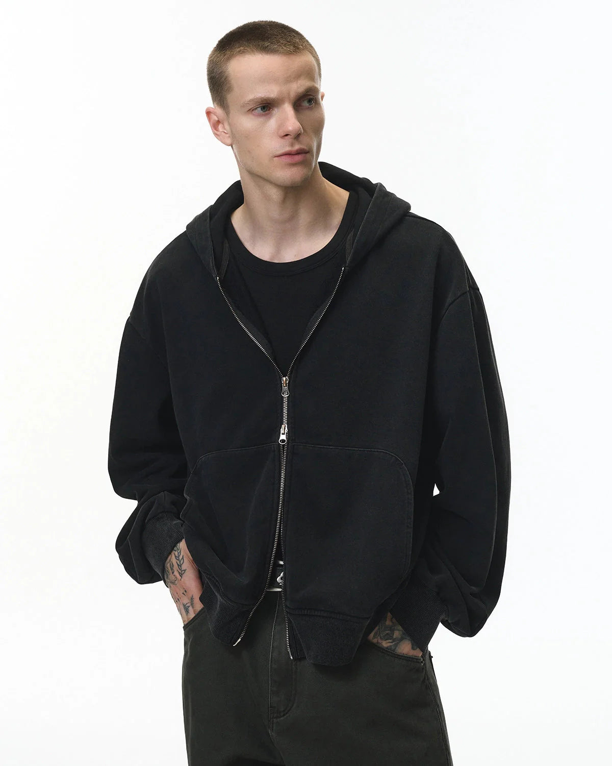 Acid Wash French Terry Zip Up Hoodies | LCDEGO Streetwear