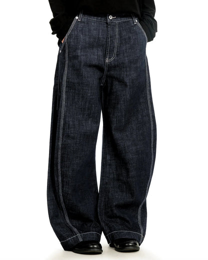 Raw Blue Wide Leg Denim Jeans | LCDEGO Streetwear