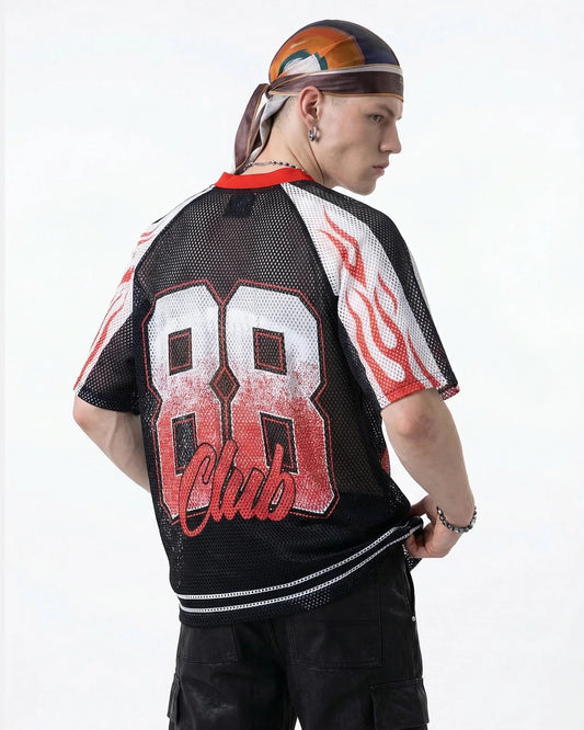 Flame Graphic Mesh Jersey | LCDEGO Streetwear