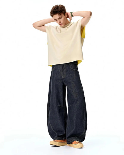 LCDEGO Raw Color Barrel Baggy Jeans