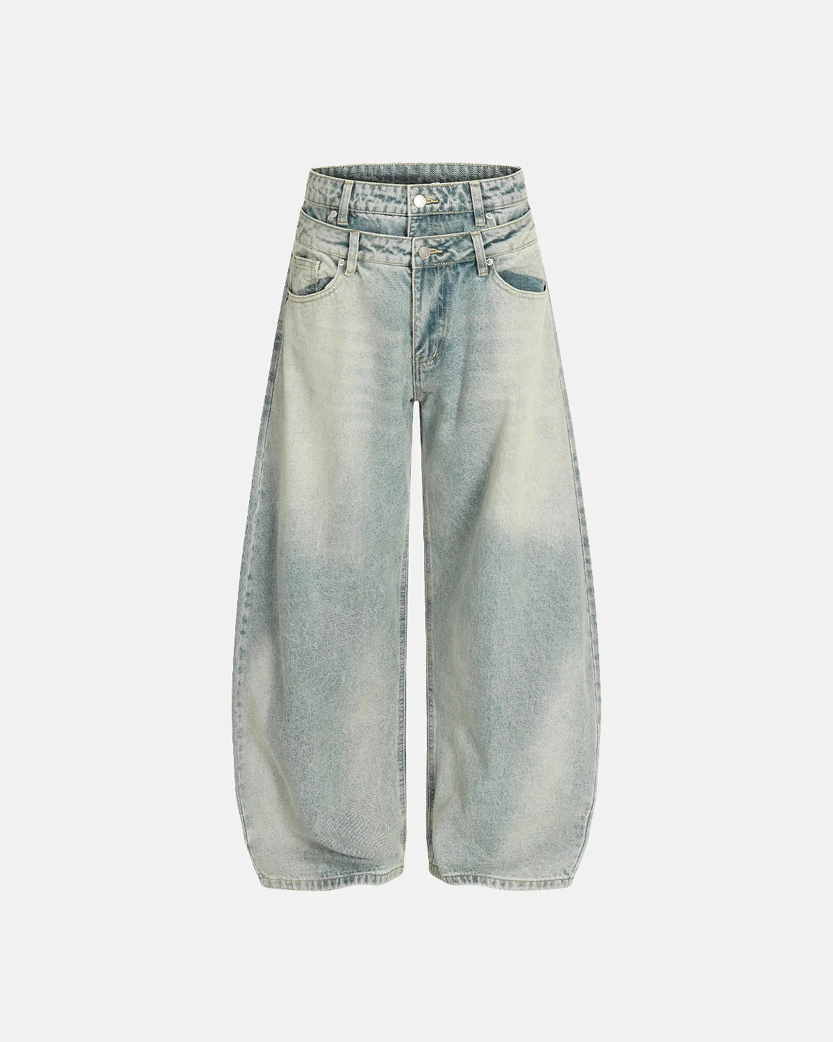 Double Waist Acid Washed Baggy Jeans | LCDEGO streetwear