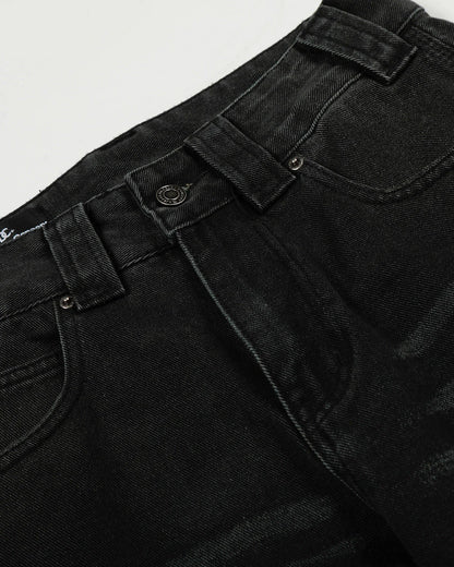Black Patchwork Barrel Jeans | LCDEGO Streetwear