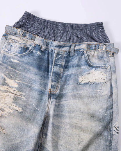 Layered Digital Print Baggy Jeans | LCDEGO Streetwear