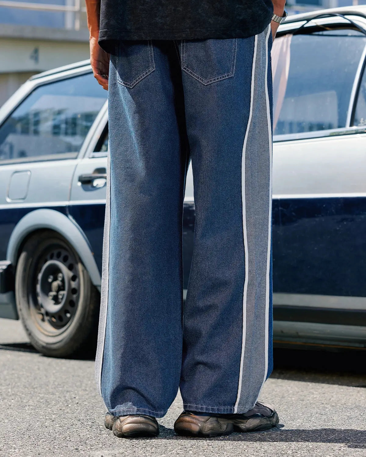 Patchwork Straight Leg Jeans with Belt | LCDEGO Streetwear