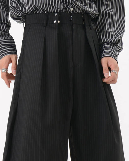 Black Striped Barrel Suit Pant | LCDEGO Streetwear