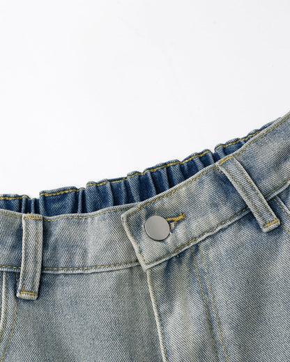 Structured Washed Denim Shorts | LCDEGO Streetwear
