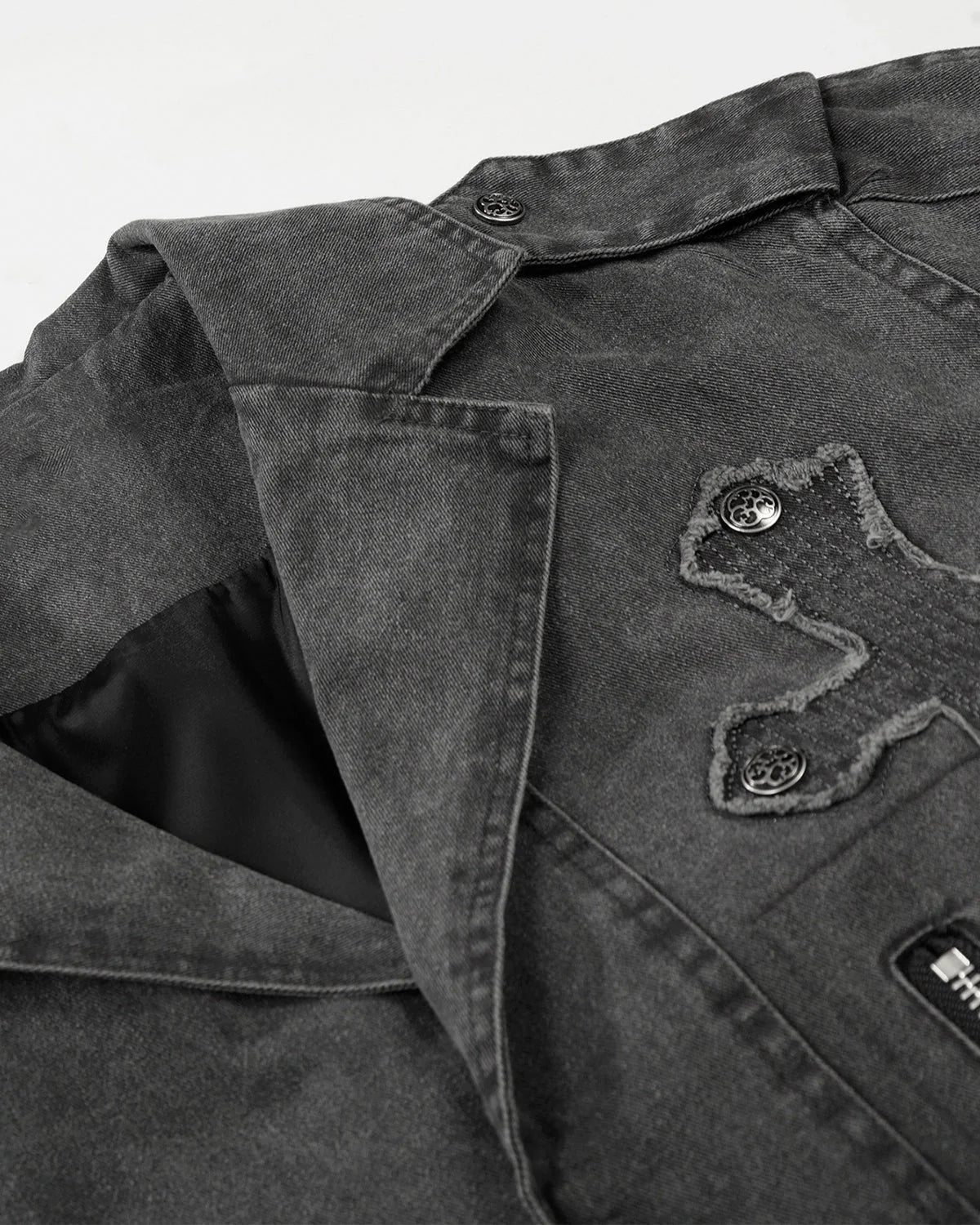 Washed Cross Applique Cargo Jacket | LCDEGO Streetwear