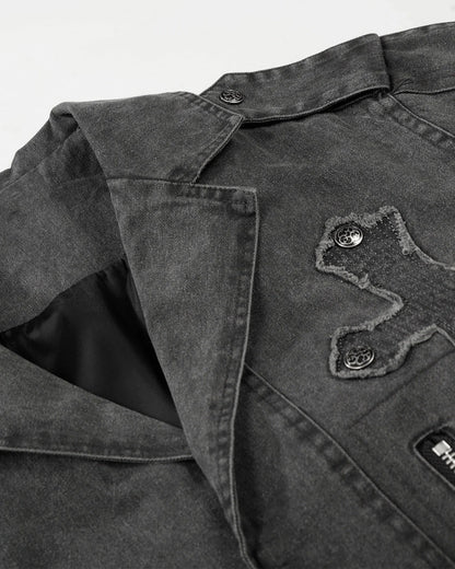 Washed Cross Applique Cargo Jacket | LCDEGO Streetwear