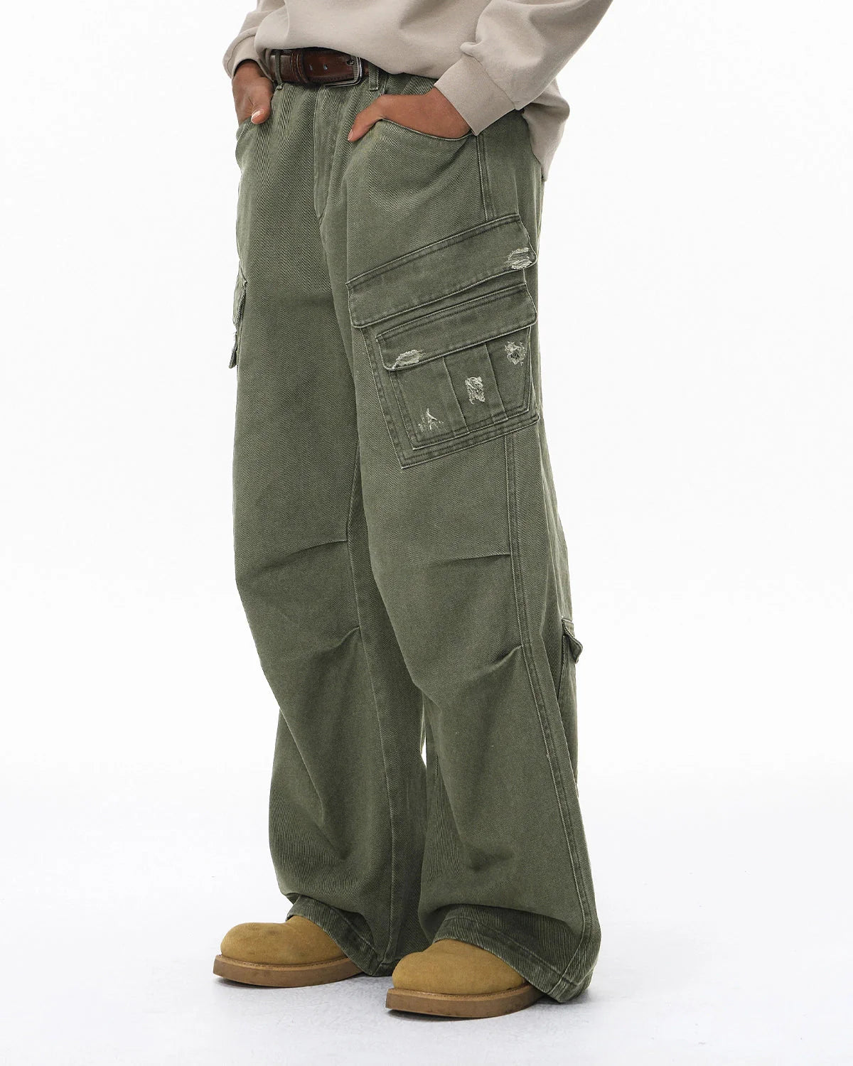 Garment Wash Ripped Cargo Pants | LCDEGO Streetwear