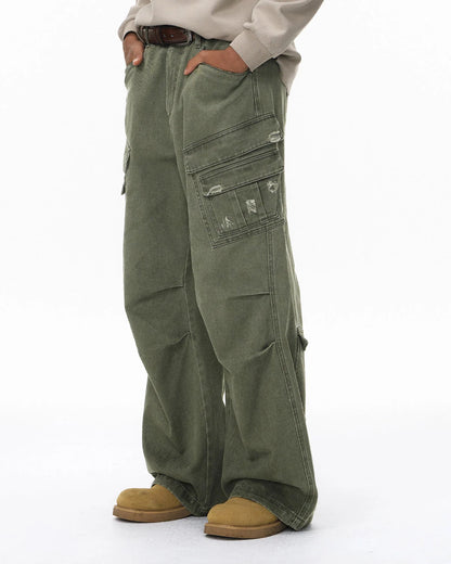 Garment Wash Ripped Cargo Pants | LCDEGO Streetwear