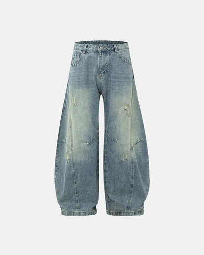 Acid Washed Distressed Barrel Jeans | LCDEGO Streetwear
