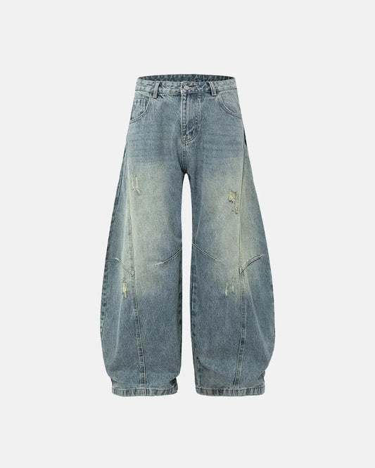 Acid Washed Distressed Barrel Jeans | LCDEGO Streetwear