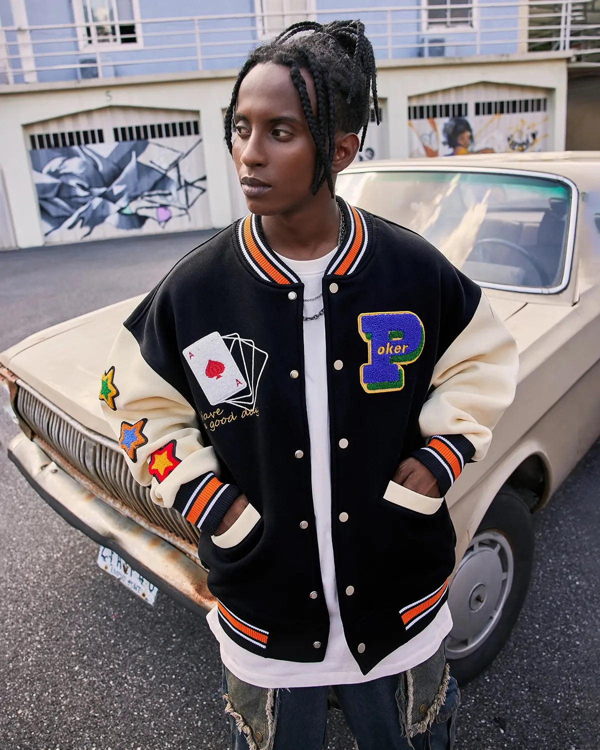 Poker Embroidery Varsity Jacket | LCDEGO Streetwear