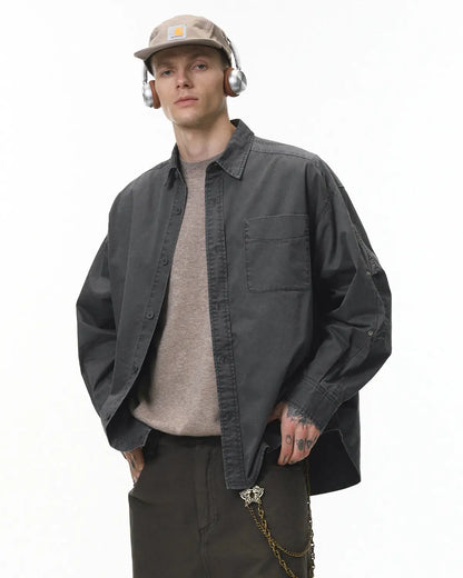 Acid Wash Cargo Shirt Jacket | LCDEGO Streetwear