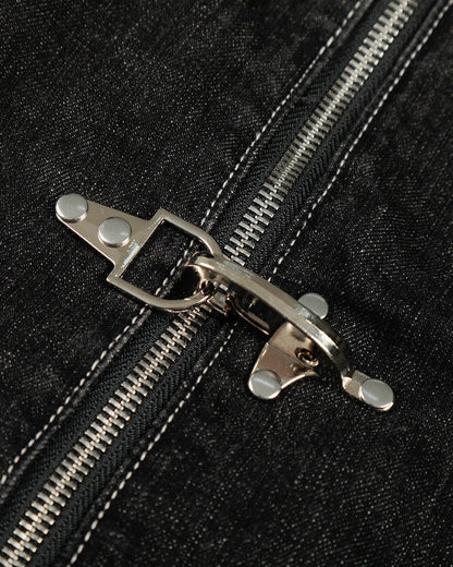 LCDEGO Black Denim Jacket with Metal Clasp Closure