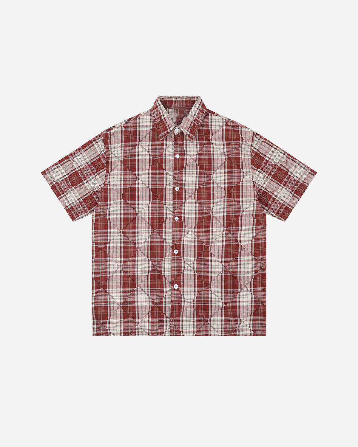 red plaid stitch short-sleeve shirt front view