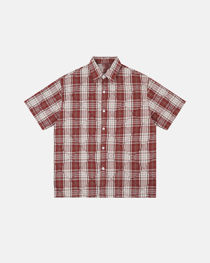 red plaid stitch short-sleeve shirt front view