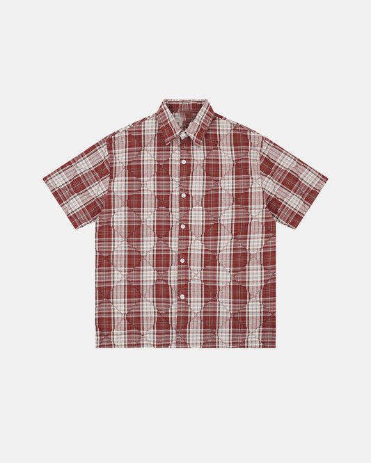 red plaid stitch short-sleeve shirt front view