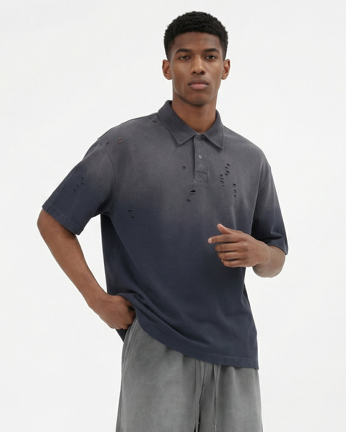 Distressed Ripped Washed Polo Shirts | LCDEGO Streetwear