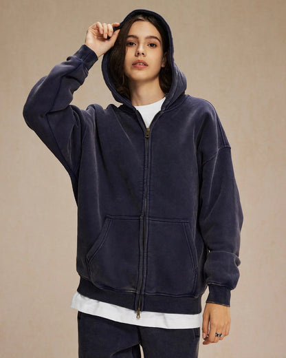 LCDEGO Vintage Washed Zip Up Hoodie
