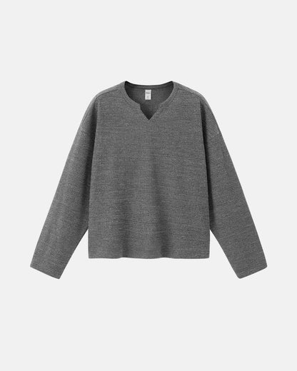 V-neck Long Sleeve Waffle Tees | LCDEGO Streetwear