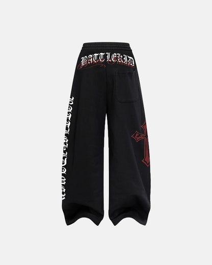 Cross Print Baggy Sweatpants | LCDEGO Streetwear