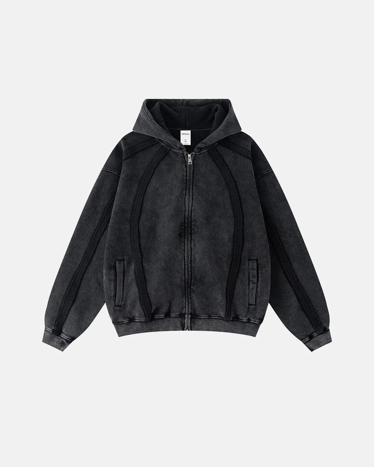 Contrast Stitching Distressed Wash Zip Up Hoodies | LCDEGO Streetwear