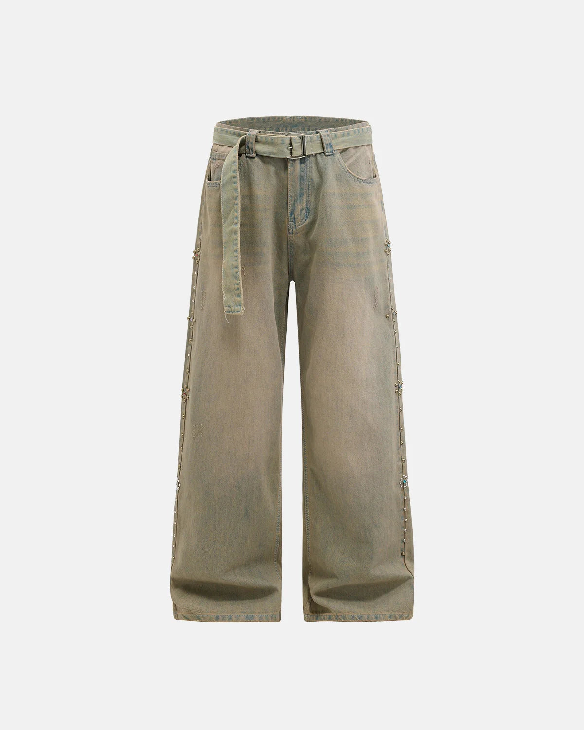 Beaded Studded Washed Baggy Jeans | LCDEGO Streetwear