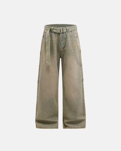 Beaded Studded Washed Baggy Jeans | LCDEGO Streetwear