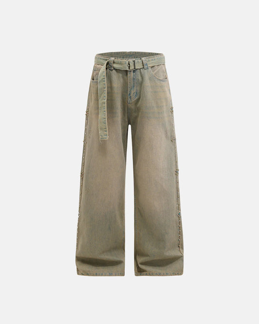 Beaded Studded Washed Baggy Jeans | LCDEGO Streetwear
