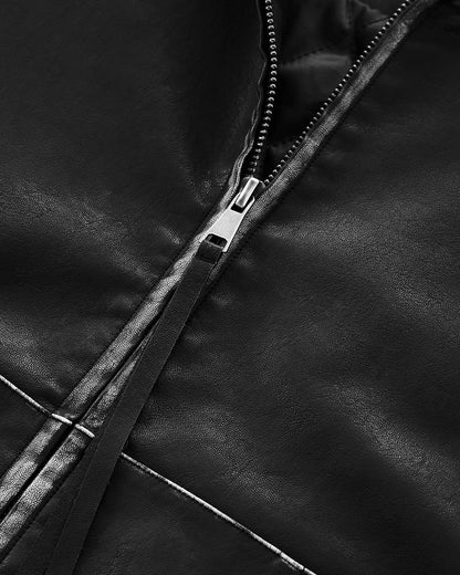 Faux Leather Hooded Bomber Jacket| LCDEGO Streetwear