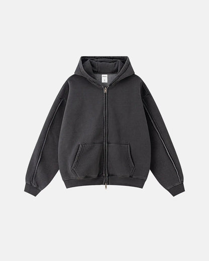 Acid Wash Double Zip Up Hoodies | LCDEGO Streetwear