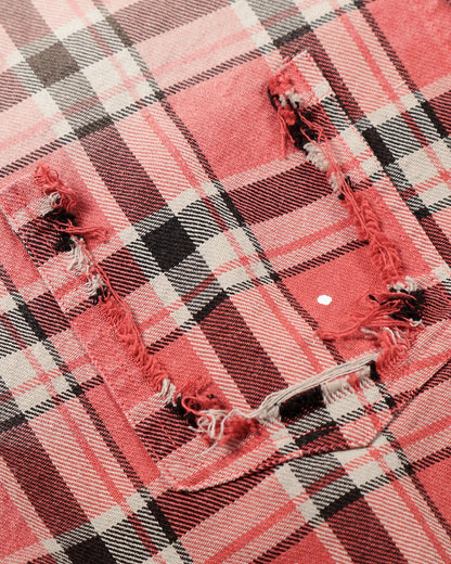 Distressed Gradient Plaid Shirt | LCDEGO Streetwear