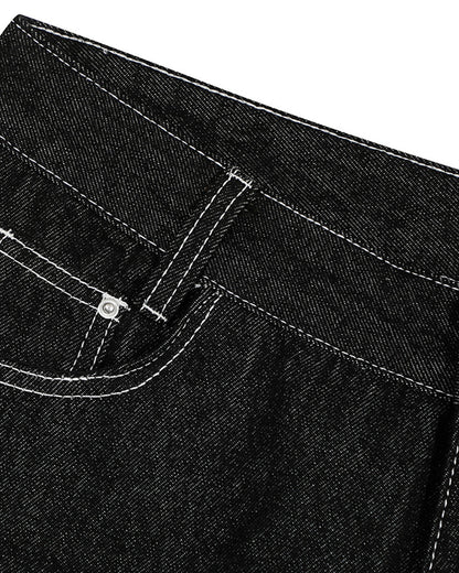 Baggy Denim Jorts with Embroidered Pocket | LCDEGO Streetwear