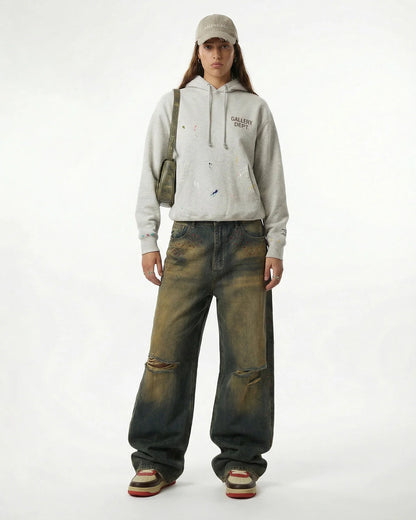 Dirty Wash Rhinestone Baggy Jeans | LCDEGO Streetwear