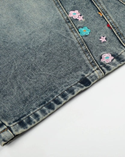 Floral Embroidered Long Baggy Jorts | LCDEGO Streetwear