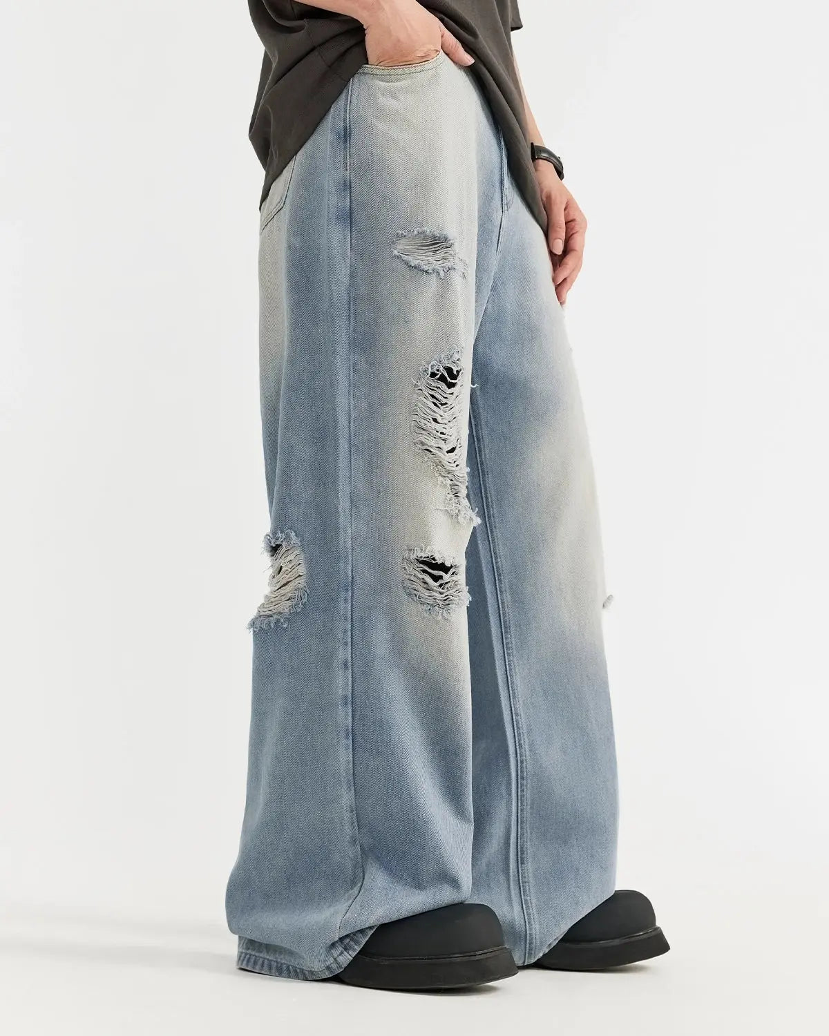 Distressed Ripped Blue Jeans | LCDEGO Streetwear