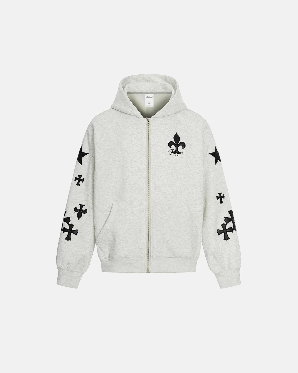 Cross PU Patch Embroidery Zip Up Hoodies | LCDEGO Streetwear