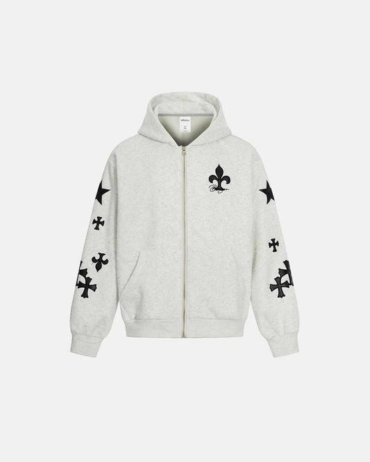 Cross PU Patch Embroidery Zip Up Hoodies | LCDEGO Streetwear
