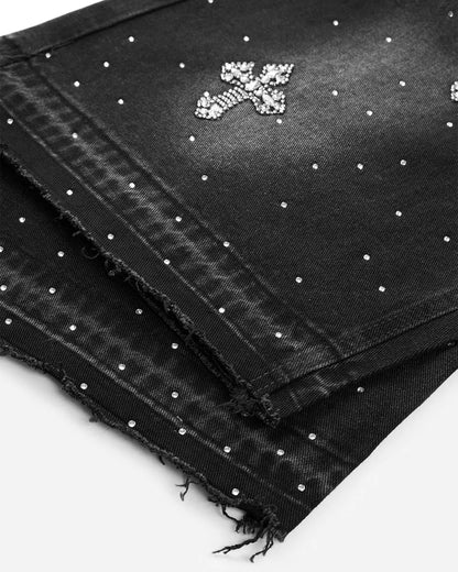 Rhinestone Straight Leg Jorts | LCDEGO Streetwear