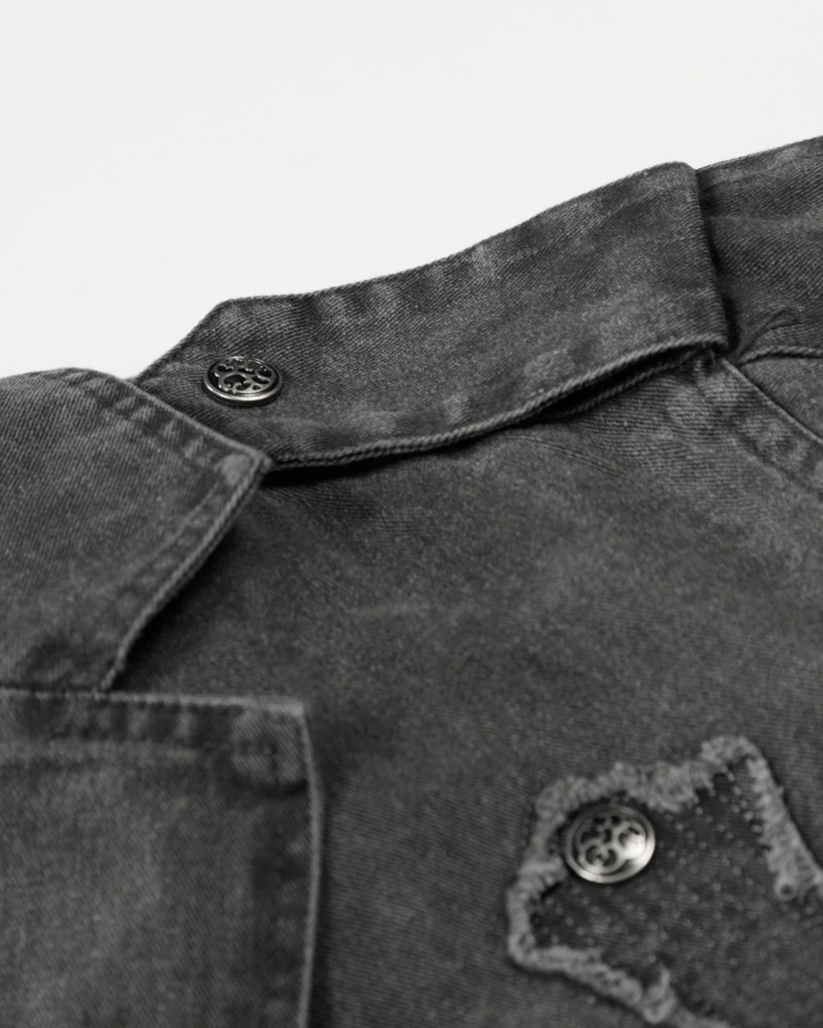 Washed Cross Applique Cargo Jacket | LCDEGO Streetwear