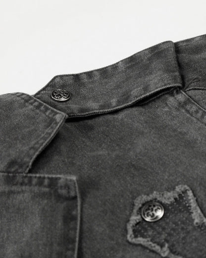 Washed Cross Applique Cargo Jacket | LCDEGO Streetwear