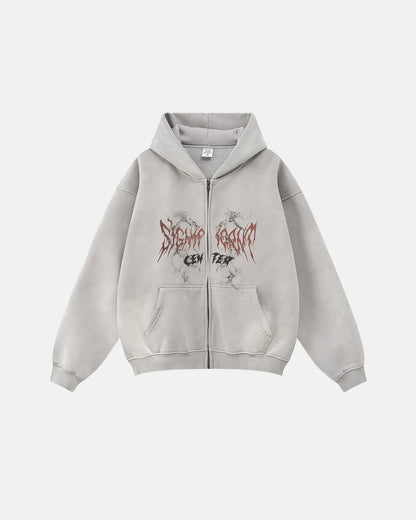LCDEGO Washed Graphic Zip Up Hoodies